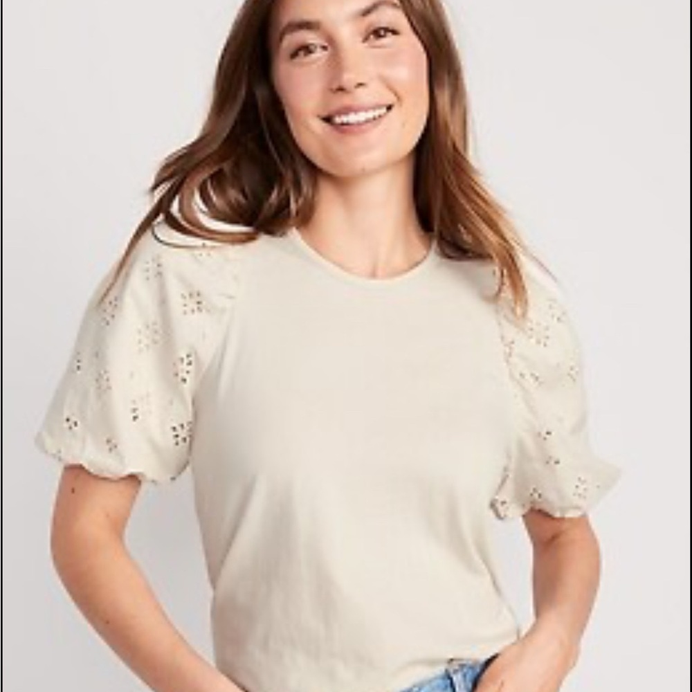 Old Navy Women's Ivory Eyelet Sleeve Blouse